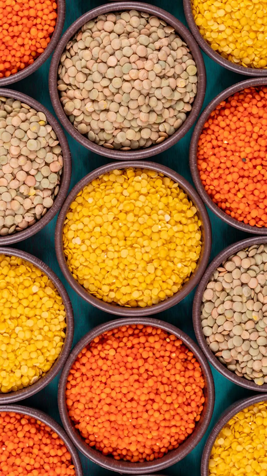 Colorful legume seeds in bowls